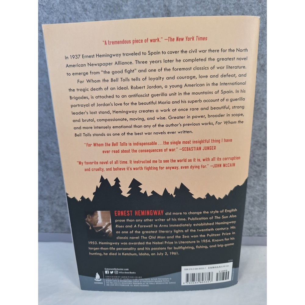 For Whom the Bell Tolls Ernest Hemingway Scribner Paperback 9780684803357 - Picture 2 of 5